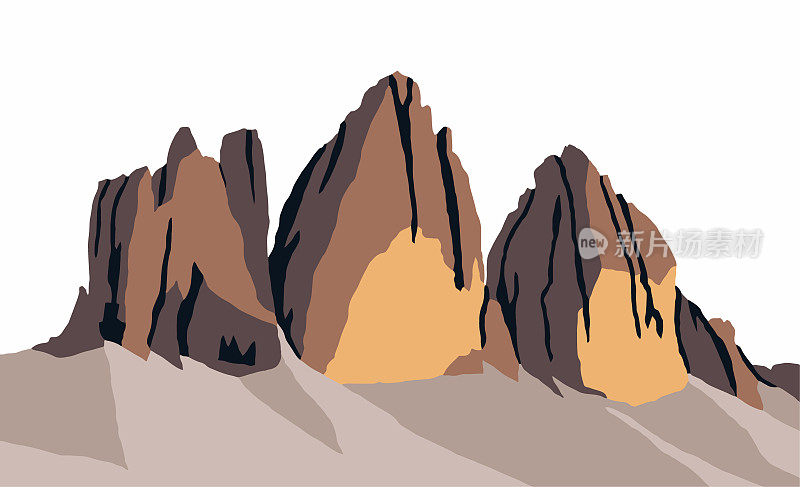 Tre cime di Lavaredo, Drei Zinnen, Sextener Dolomiten或Dolomiti di Sesto, Dolomites山，意大利，矢量插图标志